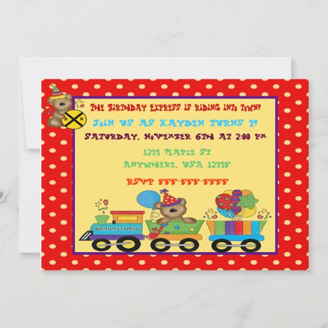 Invitación del personalizado del tren de cumpleaño (Anverso)