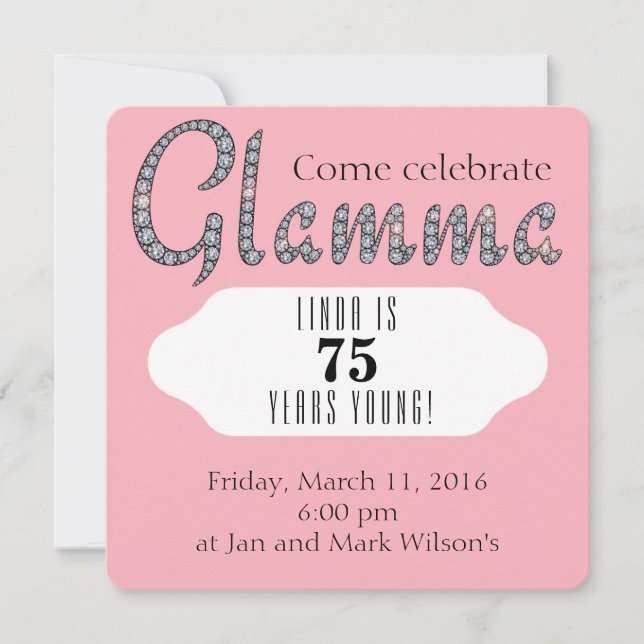Invitación del personalizado Glamma bling (Anverso)