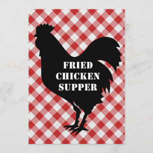 Invitación Del pollo Silo, rojo y blanco cena frita paño del