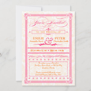 Invitación del Poster de Damask rosa y Naranja Bod