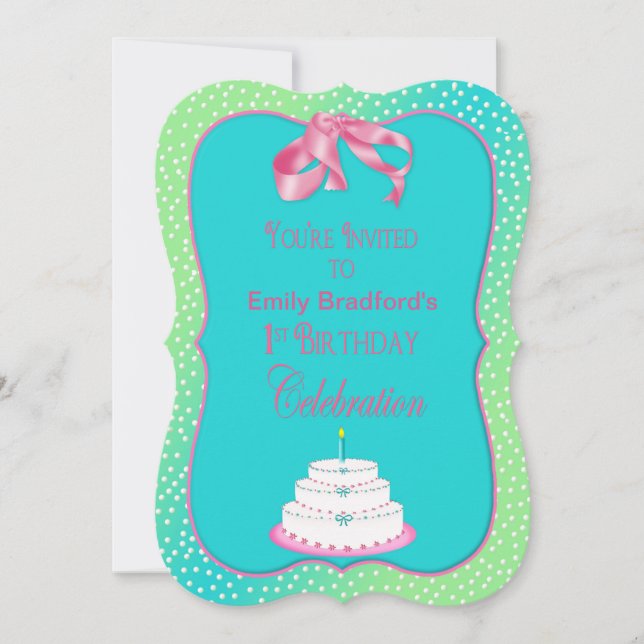 INVITACIÓN DEL PRIMER CUMPLEAÑOS DE BEBÉ - ROSA/MI (Anverso)