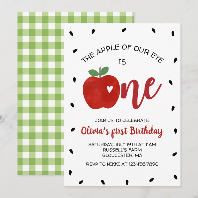 Invitación del primer cumpleaños de la niña de nue (Anverso / Reverso)