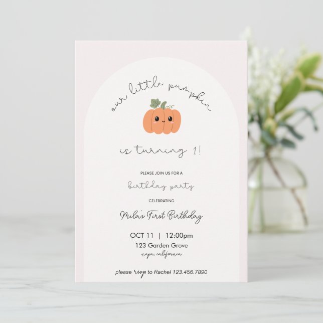 Invitación del primer cumpleaños de Little Pumpkin (Anverso de pie)