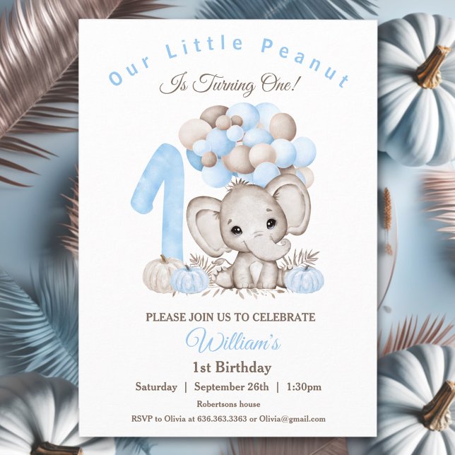 Invitación del primer cumpleaños del elefante lind (First Birthday Cute Elephant Fall Boy Invitation)