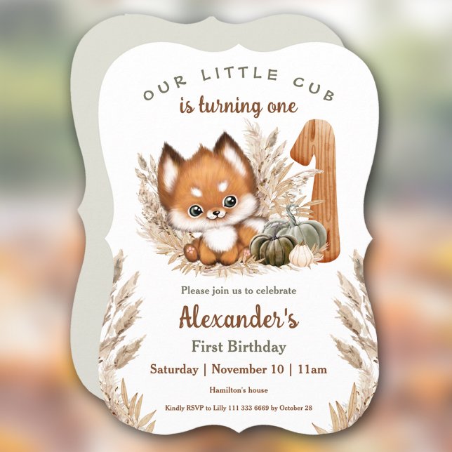 Invitación del primer cumpleaños del niño de la ca (First Birthday Cute Fox Fall Boy Invitation)