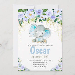 Invitación del primer cumpleaños del niño elefante