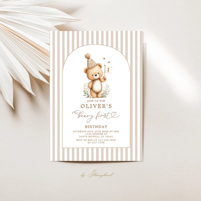 Invitación del primer cumpleaños del niño oso (Subido por el creador)