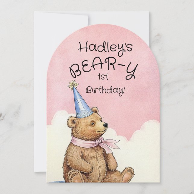 Invitación del primer cumpleaños del oso (Anverso)