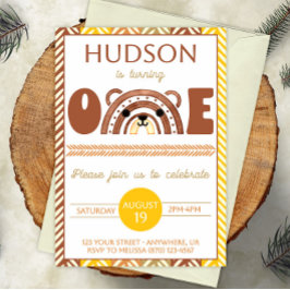 Invitación del primer cumpleaños del oso arcoiris 