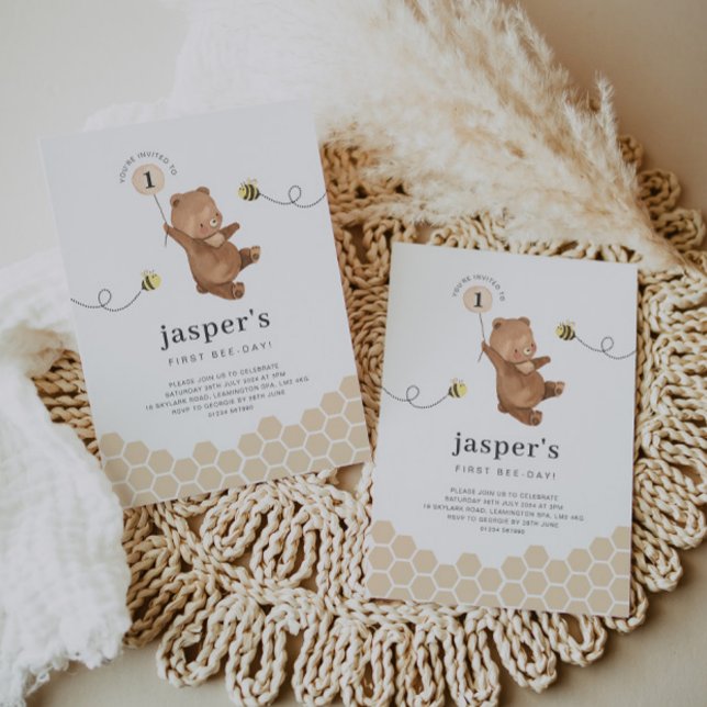 Invitación del primer día de bebe del oso de miel (Subido por el creador)