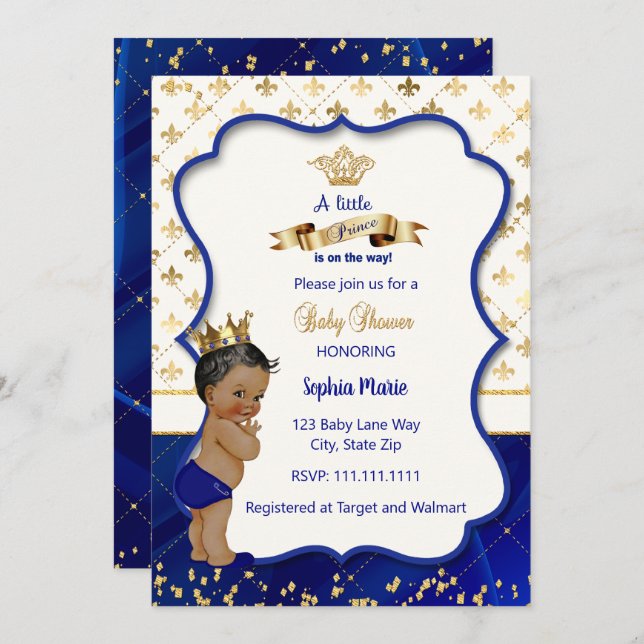 Invitación del Príncipe Baby Shower, principito (Anverso / Reverso)