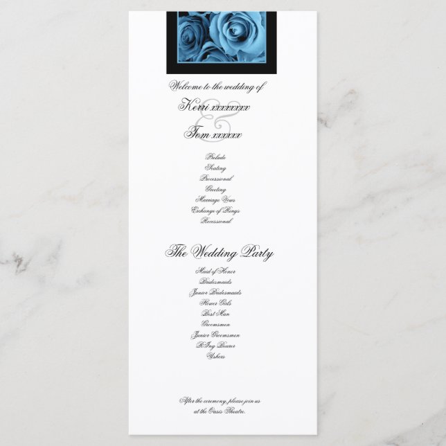INVITACIÓN del programa de matrimonio ROSAS AZULES (Anverso)