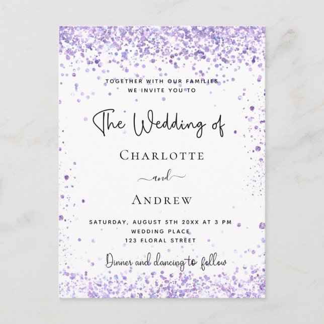 Invitación del purpurina boda violet lavender (Anverso)