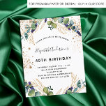 Invitación del purpurina de Birthday eucalyptus gr<br><div class="desc">Para una fiesta de cumpleaños número 40 (o cualquier edad). Un fondo blanco decorado con vegetación eucaliptos y hojas doradas. Decorado con puntos purpurinas dorados. Personalice y agregue sus nombres y detalles del boda. Letras de color negro y dorado. Atrás: diseño postal. Sugerencia: Si no desea que se vea como...</div>