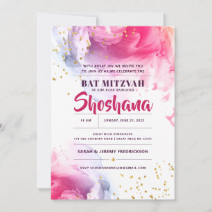 Invitación del Purpurina de color de agua Bat Mitz