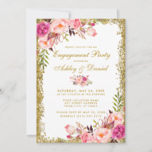 Invitación del Purpurina de oro rosa floral del Pa