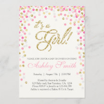 Invitación del Purpurina de oro rosado de Baby Sho