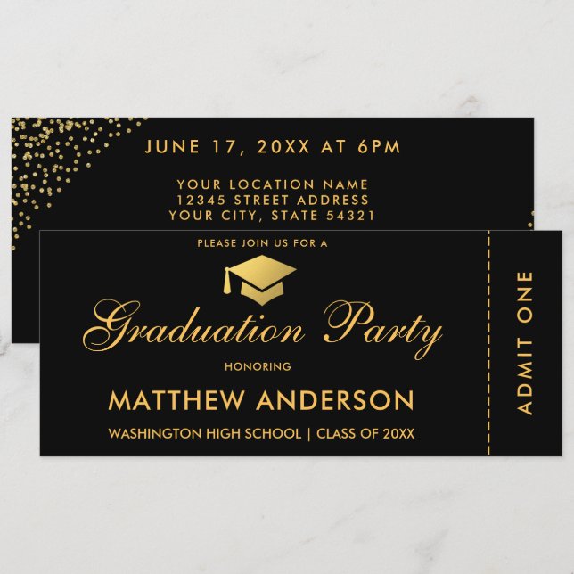 Invitación del Purpurina de Ticket Gold Party de g (Anverso / Reverso)