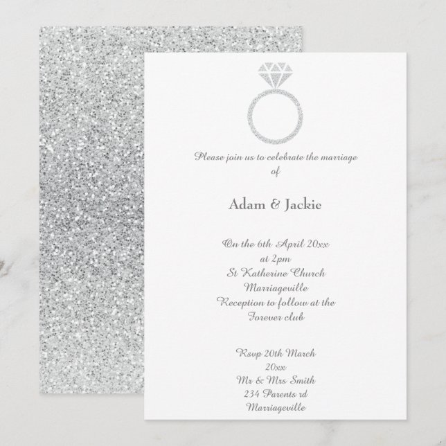 Invitación del Purpurina del Boda del anillo de di (Anverso / Reverso)