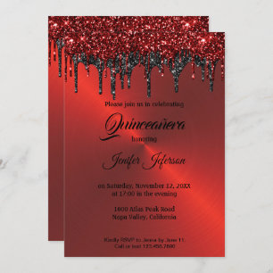 Invitación del purpurina metálico rojo Quinceanera