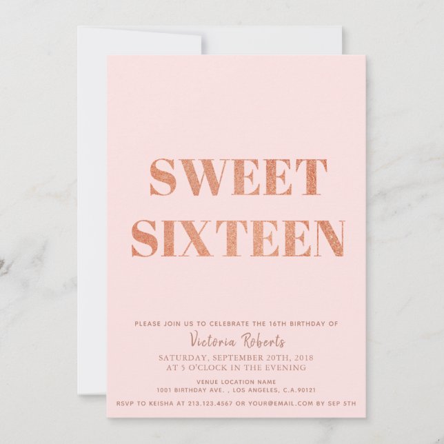 Invitación del Purpurina minimalista de oro rosado (Anverso)