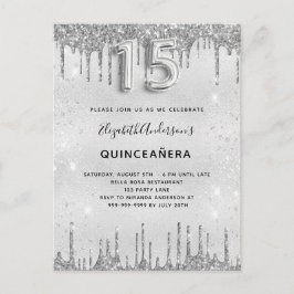 Invitación del purpurina plateado de Quinceanera