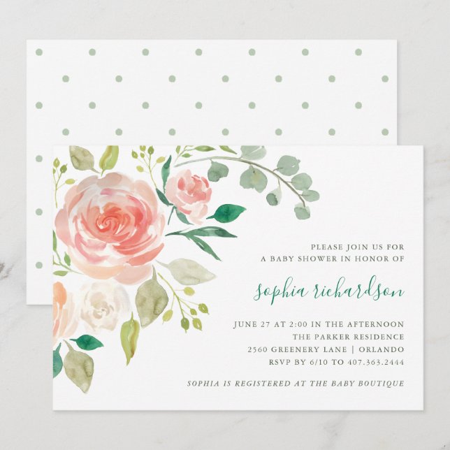 Invitación del ramo el | Baby Shower del melocotón (Anverso / Reverso)