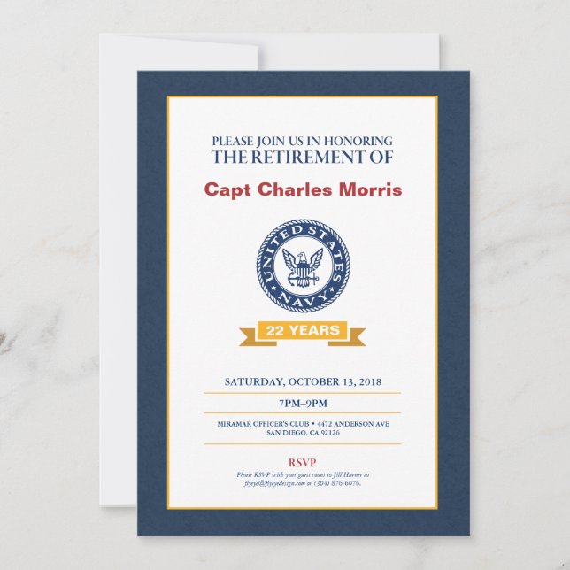 Invitación del retiro de la marina de guerra (Anverso)