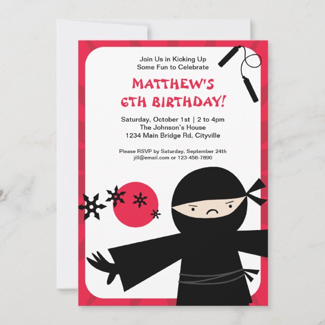 Invitación del rojo del poder de Ninja (Anverso)