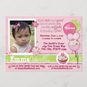 invitación del rosa de la magdalena de 1 año