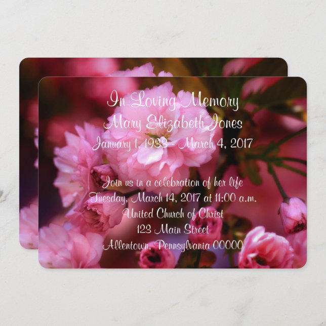 Invitación del servicio conmemorativo de flores de (Anverso / Reverso)