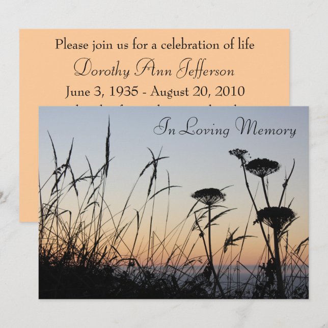 Invitación del servicio conmemorativo Sunset Silho (Anverso / Reverso)
