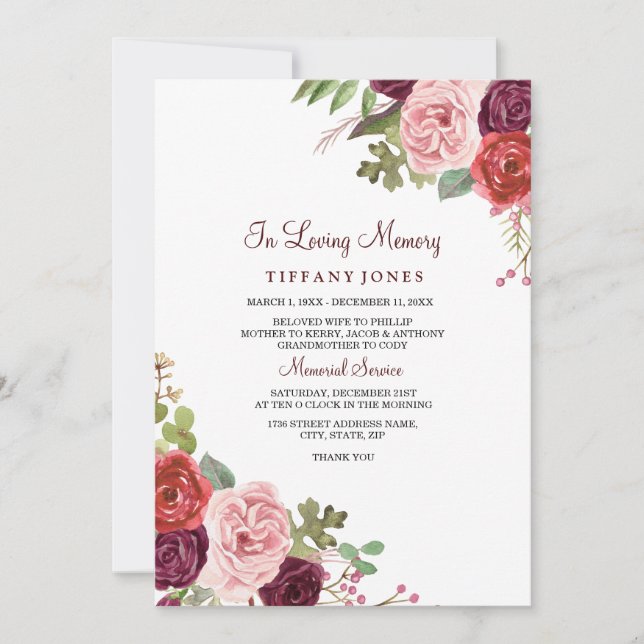 Invitación del Servicio de Conmemoración de Flores (Anverso)