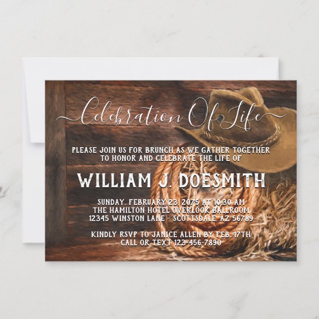 Invitación del Servicio de Conmemoración Rustic Co (Anverso)