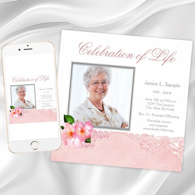 Invitación del Servicio Memorial de Fotografía de  (Womans Photo Memorial Service Announcement. Digital download and printed invitations available.)