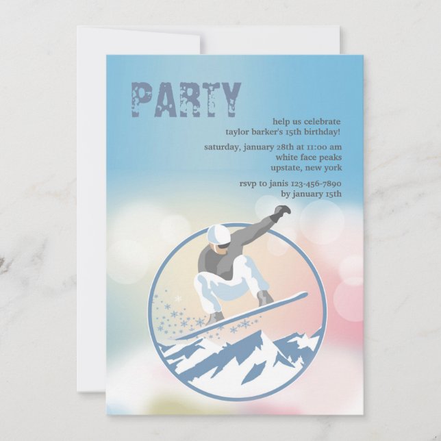 Invitación del Snowboarder de los altos picos (Anverso)
