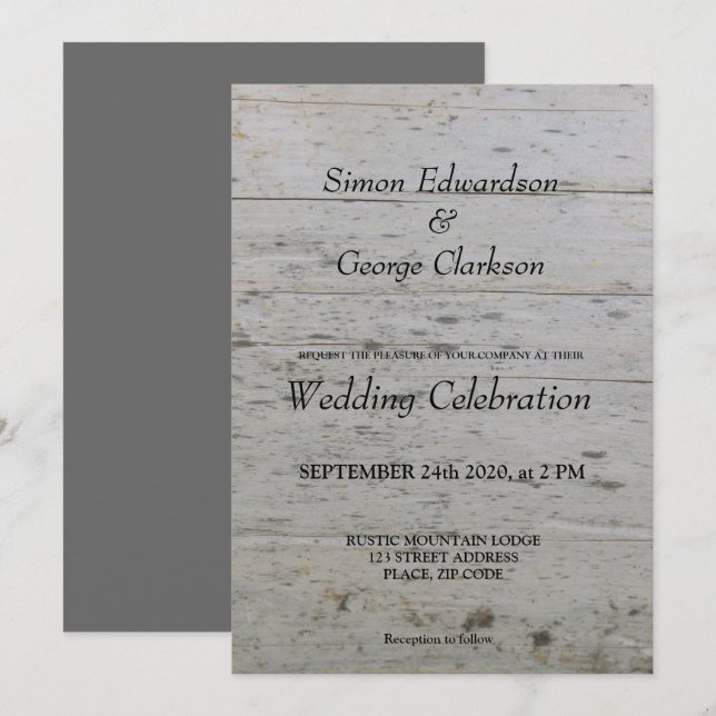 Invitación del Sr. Gay y el Sr. driftwood Wedding (Anverso / Reverso)