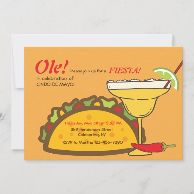 Invitación del Tacos y de los Margaritas (Anverso)