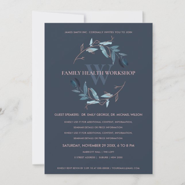 INVITACIÓN DEL TALLER DE WREATH DE NAVY BLUE PINK  (Anverso)