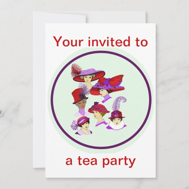 Invitación del Tea Party, mujeres vistiendo gorras (Anverso)