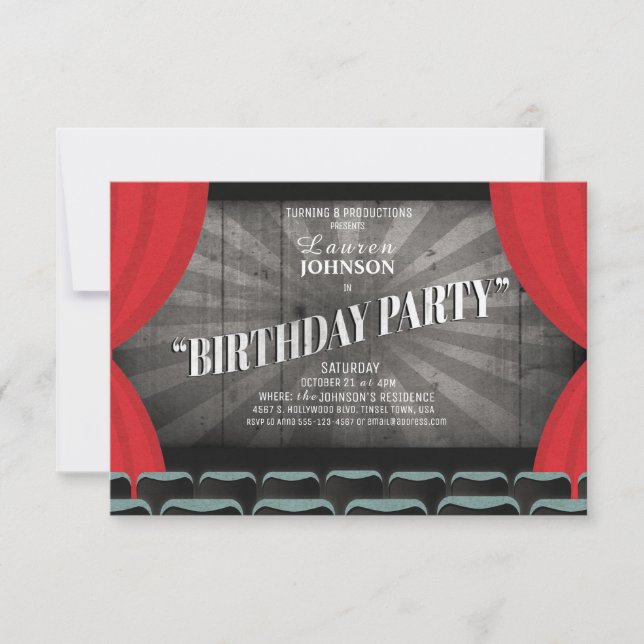 Invitación del teatro de la fiesta de cumpleaños (Anverso)
