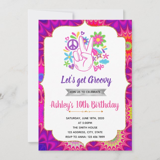 invitación del tema del cumpleaños 60s (Anverso)