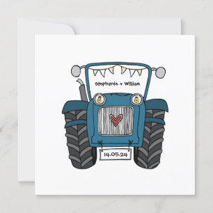 Invitación del Tractor azul de casamiento de campo