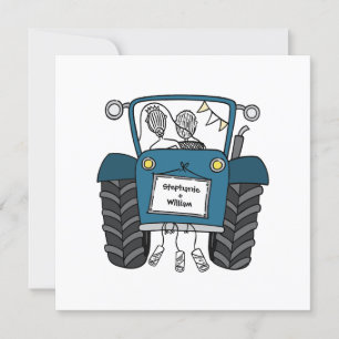 Invitación del Tractor azul de casamiento de campo