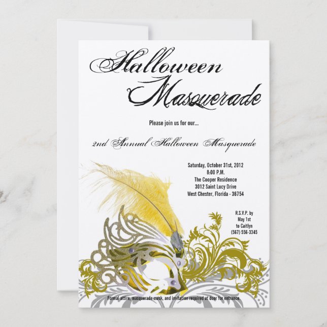 invitación del traje de Halloween de la mascarada (Anverso)