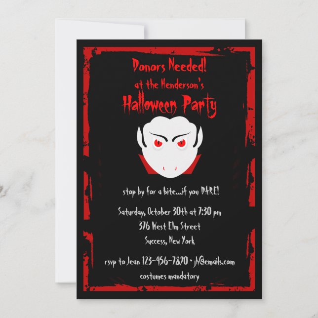 Invitación del vampiro del fiesta de Halloween (Anverso)