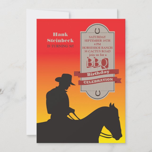 Invitación del vaquero del cumpleaños (Anverso)