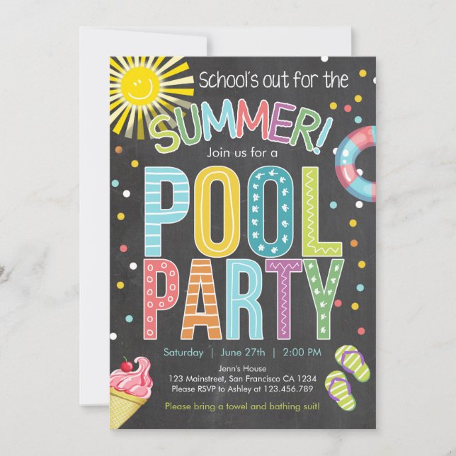 Invitación Del verano del fiesta de la fiesta en la piscina (Anverso)