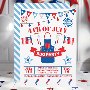Invitación Delantal de Barbacoa del 4 de Julio Azul Claro Fie