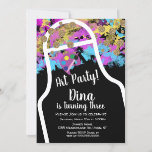 Invitación Delantal de pintura de arte salpicado Cumpleaños d